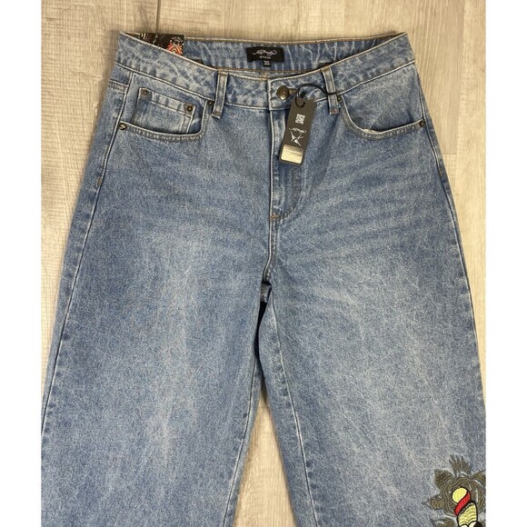Ed Hardy Heart Dagger Love Wide Leg Loose Fit Retro Light Jeans Size 32 Y2K R - Picture 5 of 11